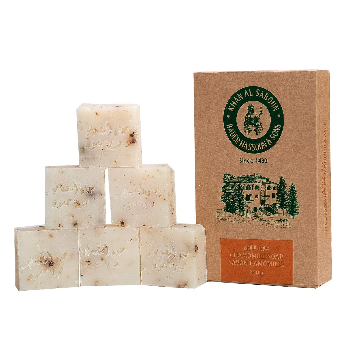 Khan Al Saboun, Organic Herbal Chamomile Soap, Smooths, Moisturizes and Heals All Skin Types and Newborns, For A Soft, and Gentle Skin, Vegan, Paraben Free, Pet Cruelty-Free… (6 Packs (300gr))