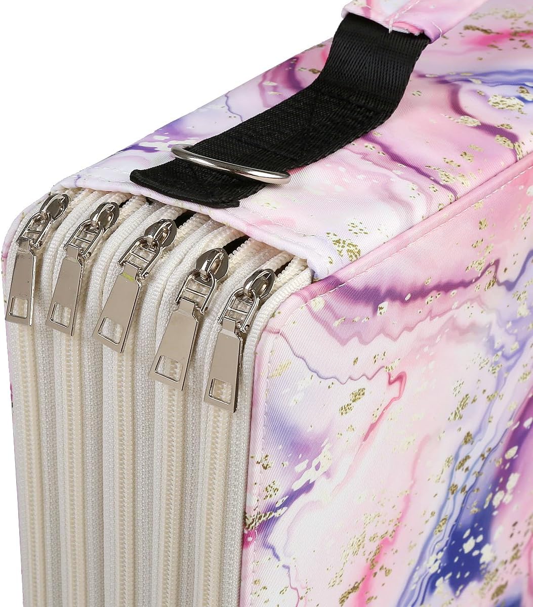 300 Slots Colored Pencil Case Organizer, 4 Layer Bag | Twill Oxford fabric,103 elastic loops,detachable handle,for travel,home storage,drawing tools,creative gifts