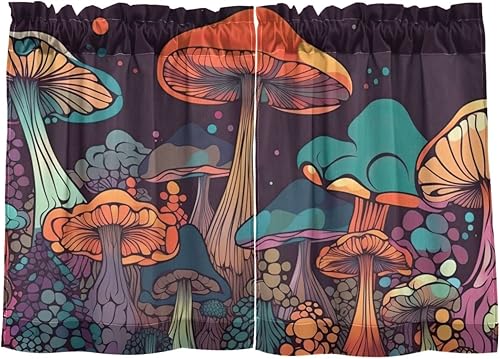 Miniatura 2 de Vnurnrn Cortinas de media ventana con estampado de hongos vibrantes para dormitorio, baño, cocina, caravana, protección de ventana, 36 x 27 pulgadas
