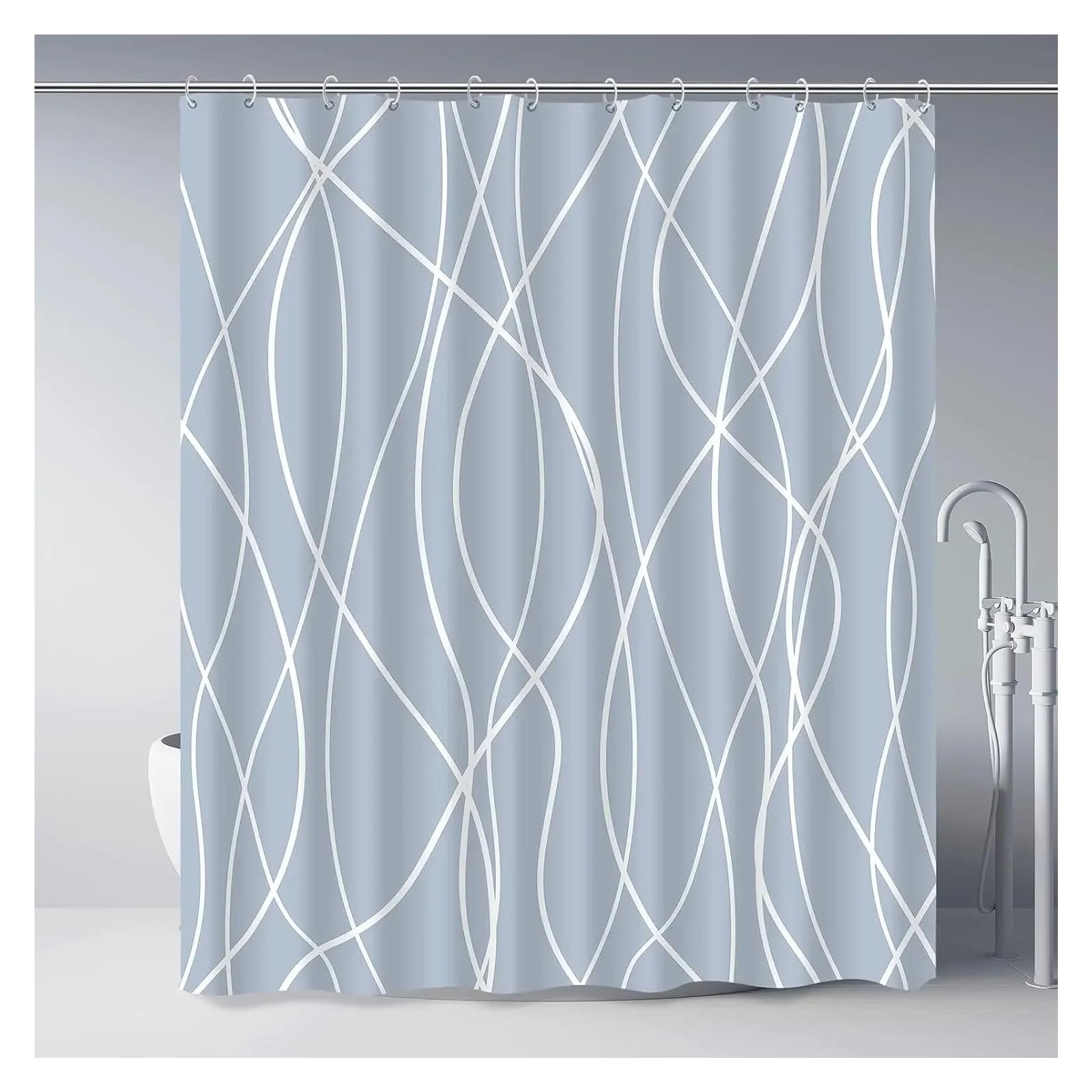 Tenda Doccia Tende da doccia moderna in tessuto ondulato a righe bianche e nere, a righe sfumate, Tende da doccia decorativa for il bagno.(96SH,200x180cm-78x70in)