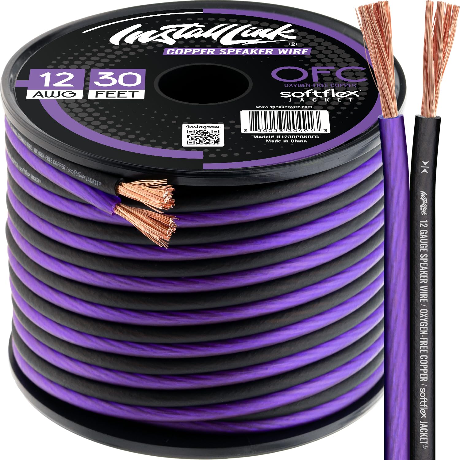Install Link 12 AWG Gauge Speaker Wire Cable (OFC) Stereo, Car or Home Theater (30 Feet)