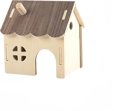 Hamster Wood House, Small Animal Hideout Castle Habitat for Hamster, Gerbils and Other Similar Size Animals