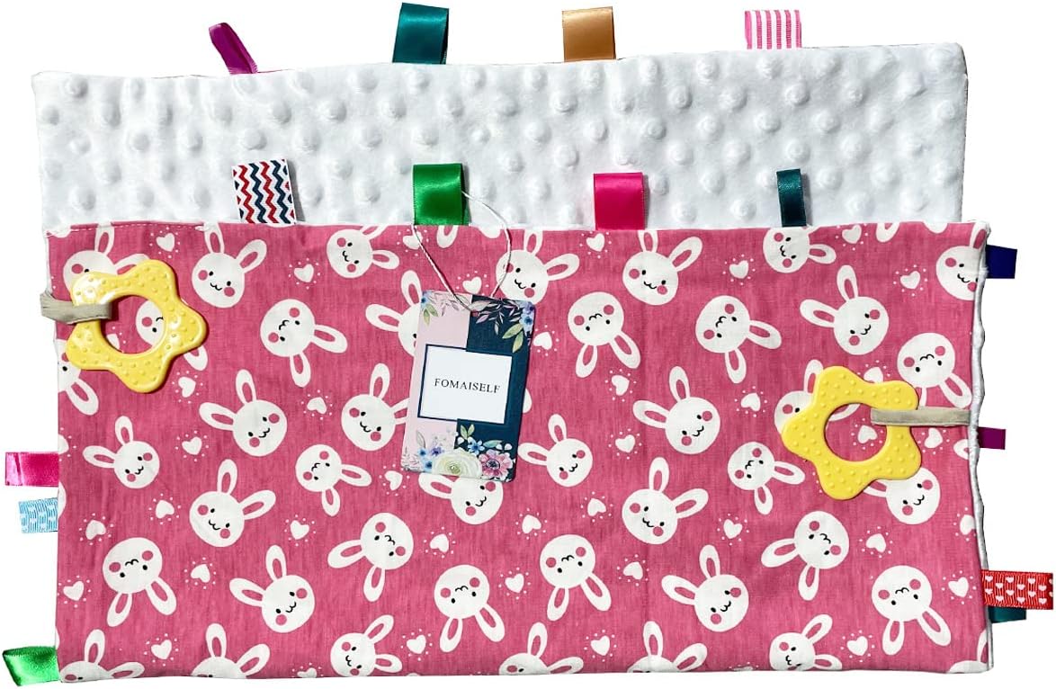 1Pc White Rabbit Tag Baby Blanket, Large Soft Security Taggy Blanket, Comfort Lovie Blanket for Infant Toddler, 21.7x17.7 Inch image 3