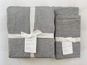 غطاء لحاف من الكتان البلجيكي من Pottery Barn King/California King واثنين من Euro Shams Flagstone