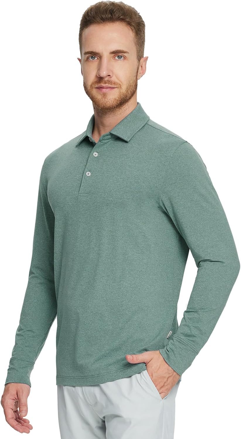 M MAELREG Golf Shirts for Men Dry Fit Performance Lightweight Heather Contrast Collar Mens Polo Shirts Short and Long Sleeve - Image 3