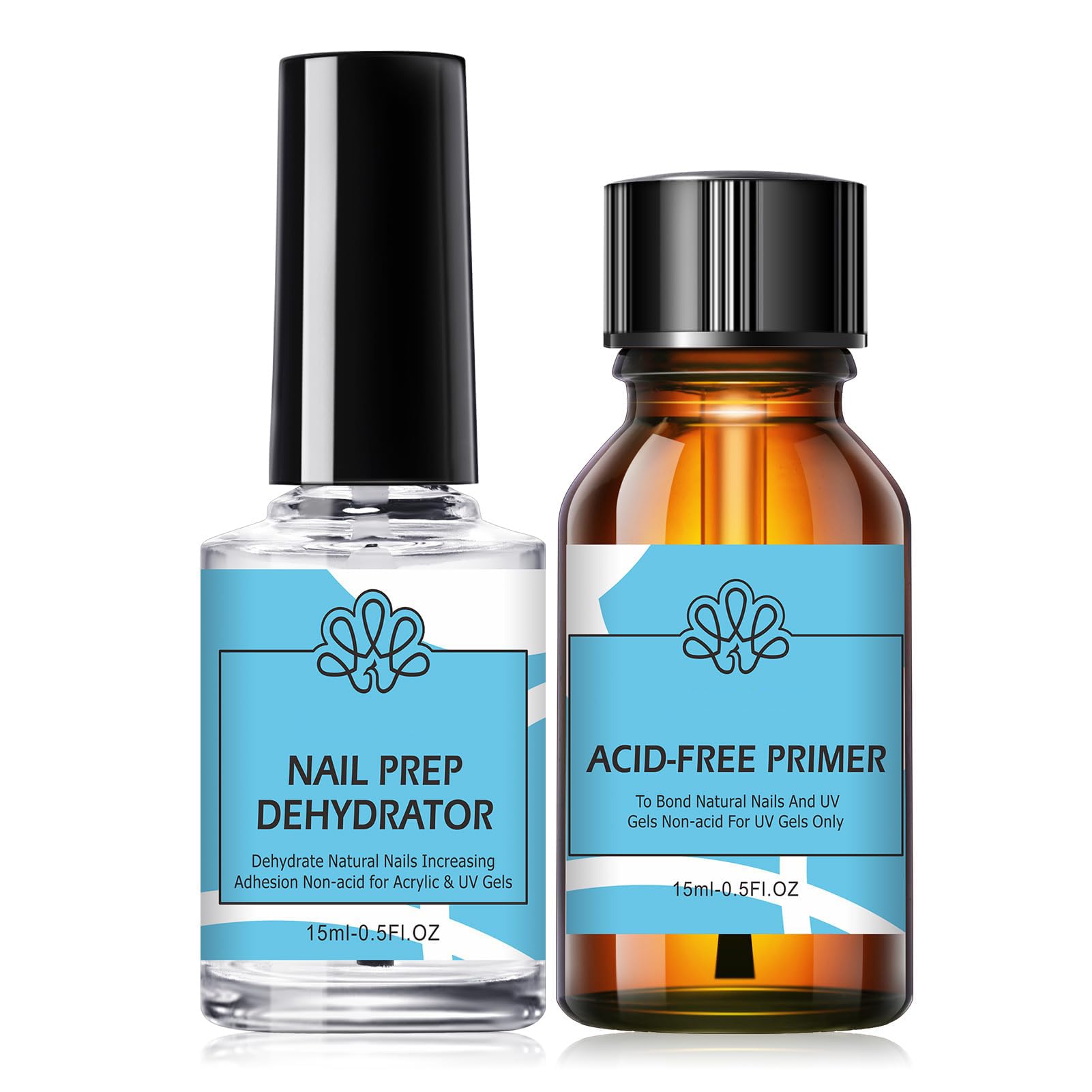 KASTWAVE Nail Dehydrator and Primer Set, Professional Natural Nail Prep Dehydrate and Acid-Free Primer, Non Acid Primer for UV Gels Fast Dry Superior Bonding Agent Gift Box Set