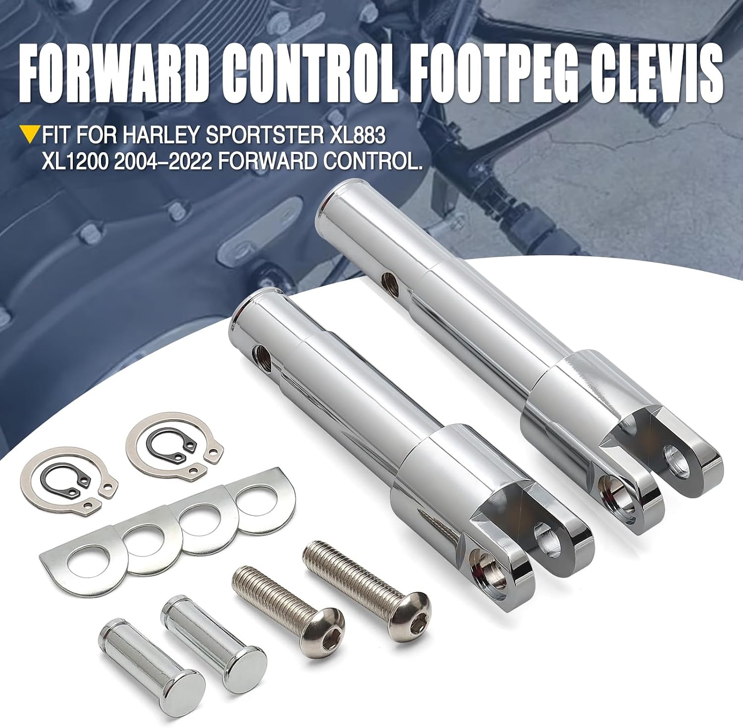 Forward Control Foot Peg Mounts Clamps Supports Clevis Kit Fit For Harley 2004-2022 Sportster Iron 883 1200 Forty Eight Seventy Two XL883 XL1200 (Chrome)