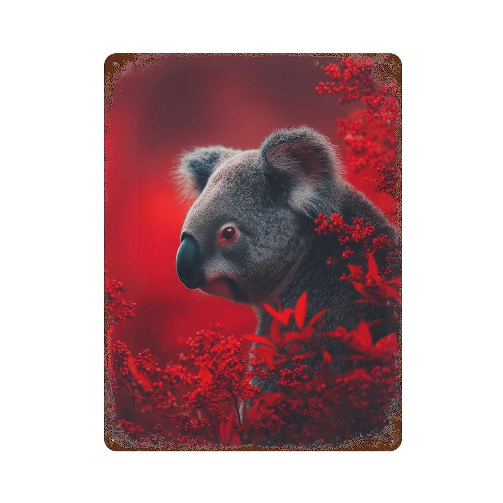Koala in Red Berries 15.7"x11.8" Weathered Tin Sign, Rustic Home Decor for Living Room, Hallway And Home Decor