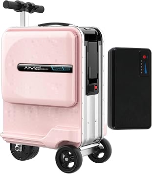 SE3miniT Electric Luggage/Smart Riding Suitcase with Removable Battery, USB Charging Port,26L Large Capacity,Alloy Frame,3-Speed Adjustment,Load 100kg,Pink