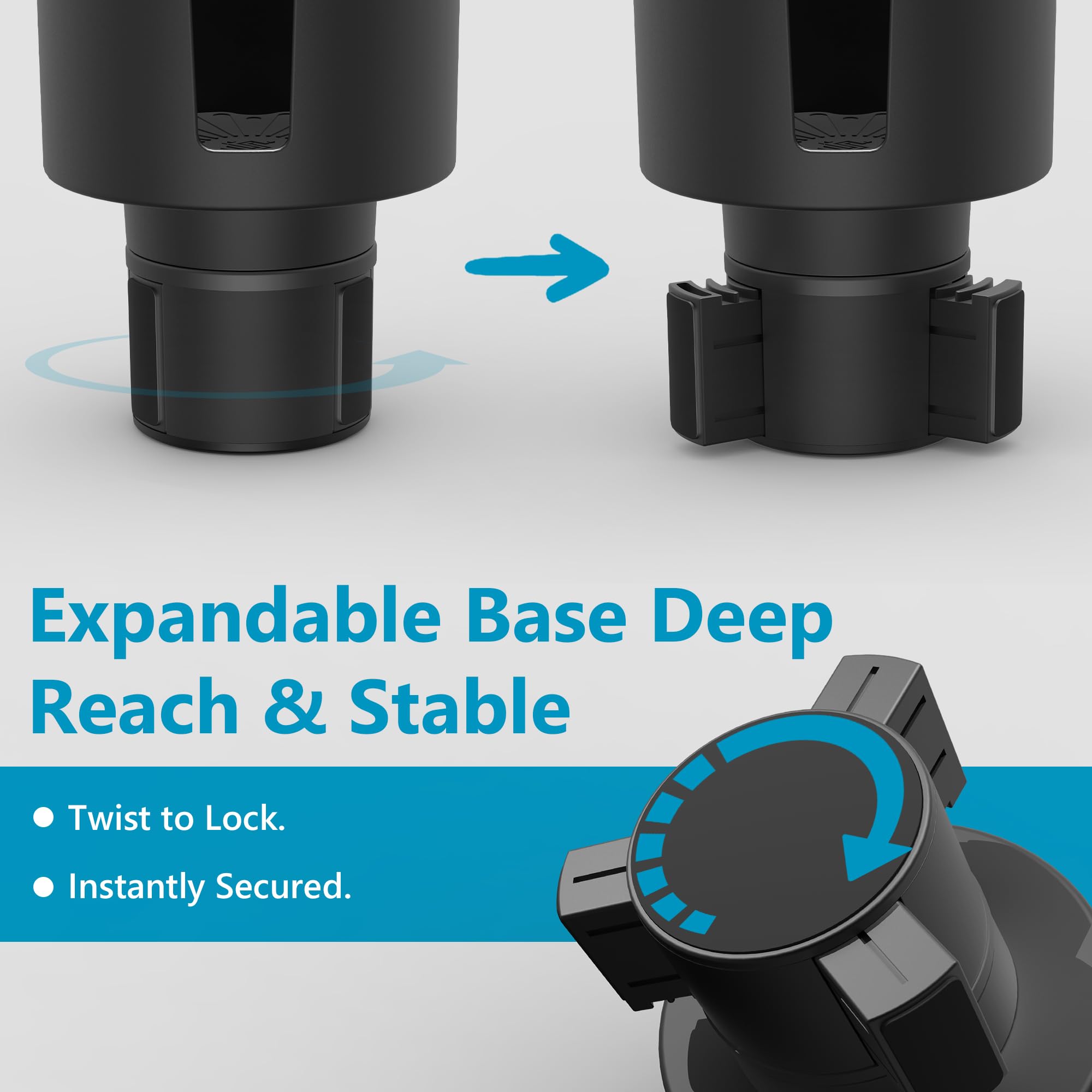 Seven Sparta Car Cup Holder Expander with Adjustable Base, Compatible with Hydro Flasks 32/40 Ounce, Compatible with Yeti Ramblers 20/26/30 Ounce, Other Bottles in 3.4"-3.8" (Black)