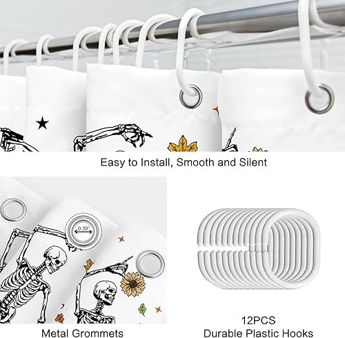 Miniatura 5 de Cortina de ducha de Halloween para baño, cortina de ducha espeluznante de esqueletos bailarines espeluznantes de calabaza, calavera aterradora,