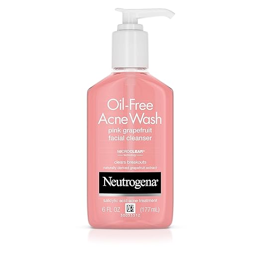 Neutrogena Oil-Free Pink Grapefruit Pore Cleansing Acne Wash and Daily Liquid Facial Cleanser with 2% Salicylic Acid Acne Medicine and Vitamin C, 6 fl. oz
