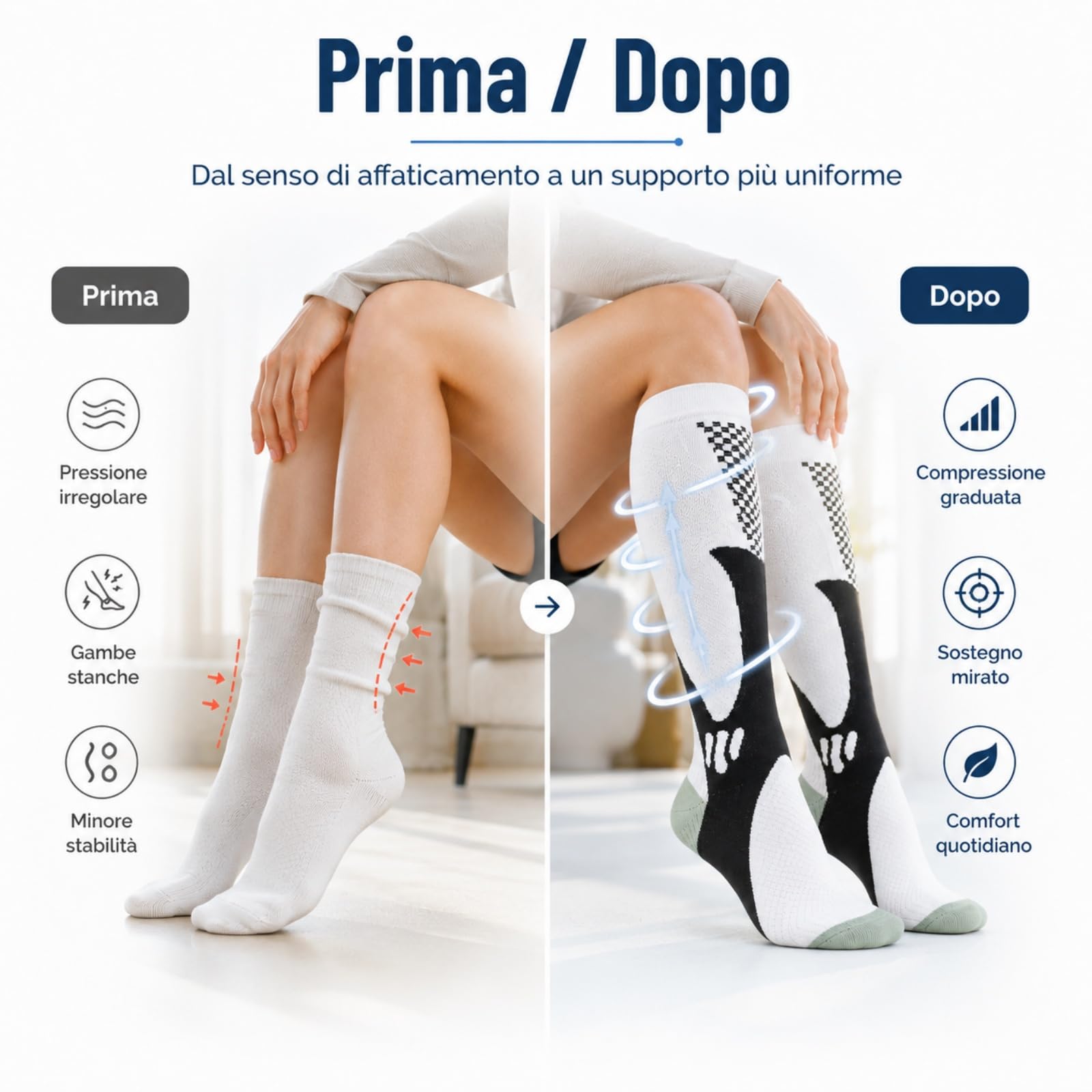 Calze Nursiv Compressione Graduale 20-30 mmHg Uomo e Donna, Calze Compressione Lunghe Traspiranti con Supporto per Polpacci e Caviglie, Ideali per Lavoro, Viaggi, Sport