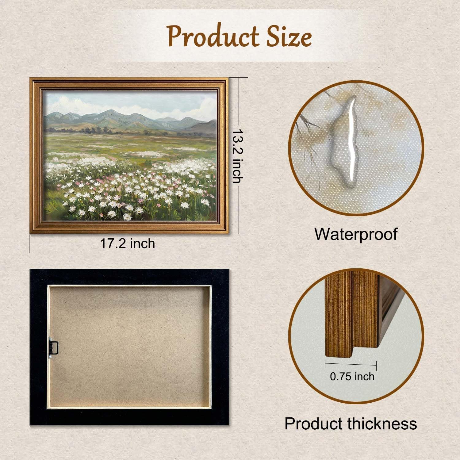 Gold Framed Wall Art Vintage Landscape Wildflowers Mountain Painting Canvas Print for Bedroom Living Room Wall Decor (wildflowers, 16L" x 12W")