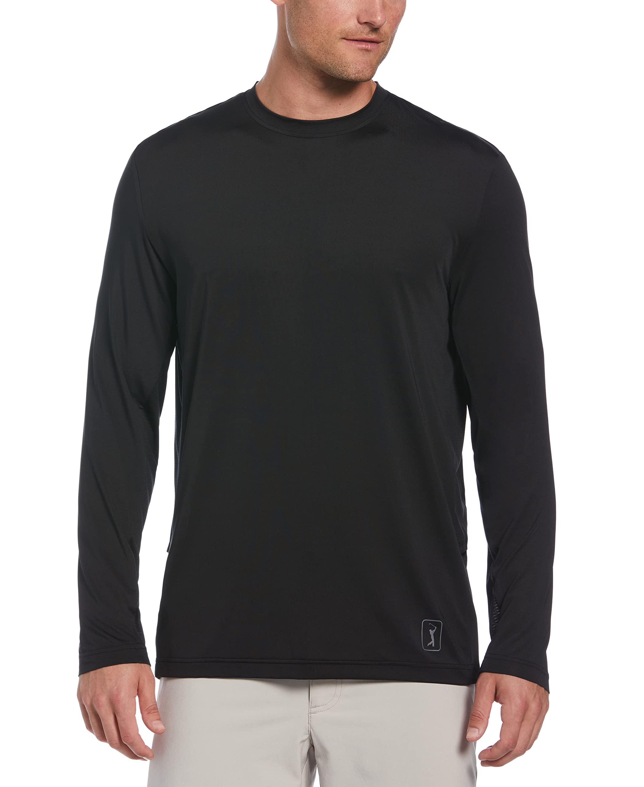 PGA TOURMen's Mixed Media Sun Protection Long Sleeve Crew Neck Golf Shirt