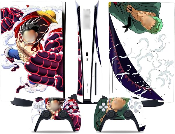 Kit de vinilos Extra Resistentes MaD Vision® para PlayStation 5 (PS5) Digital| Set de vinilos Mate para Consola + 2 mandos - para Anime|Rubber|Zoro|Nami Diseño - 1