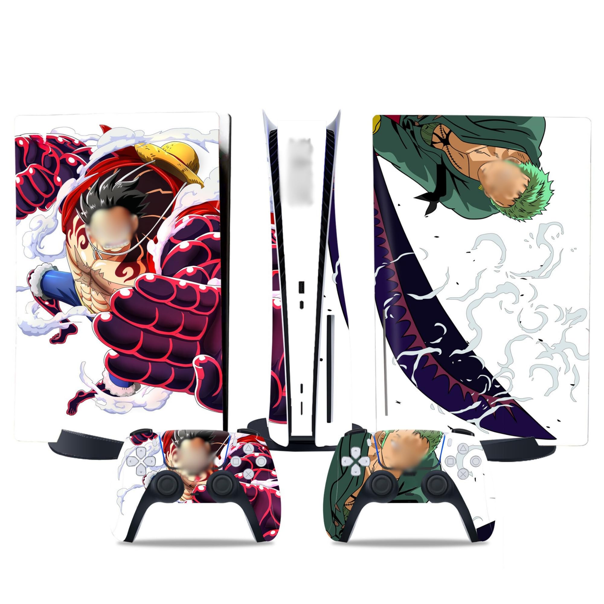 MaD Vision Skin Kit pour PS5 Version Standard/Disque Mod. One Piece, Film adhésif HD de qualité 100% Vinyle résistant aux Rayures + Lot de 4 Paires de Patins en Caoutchouc pour Manette Playstation 5 - 1