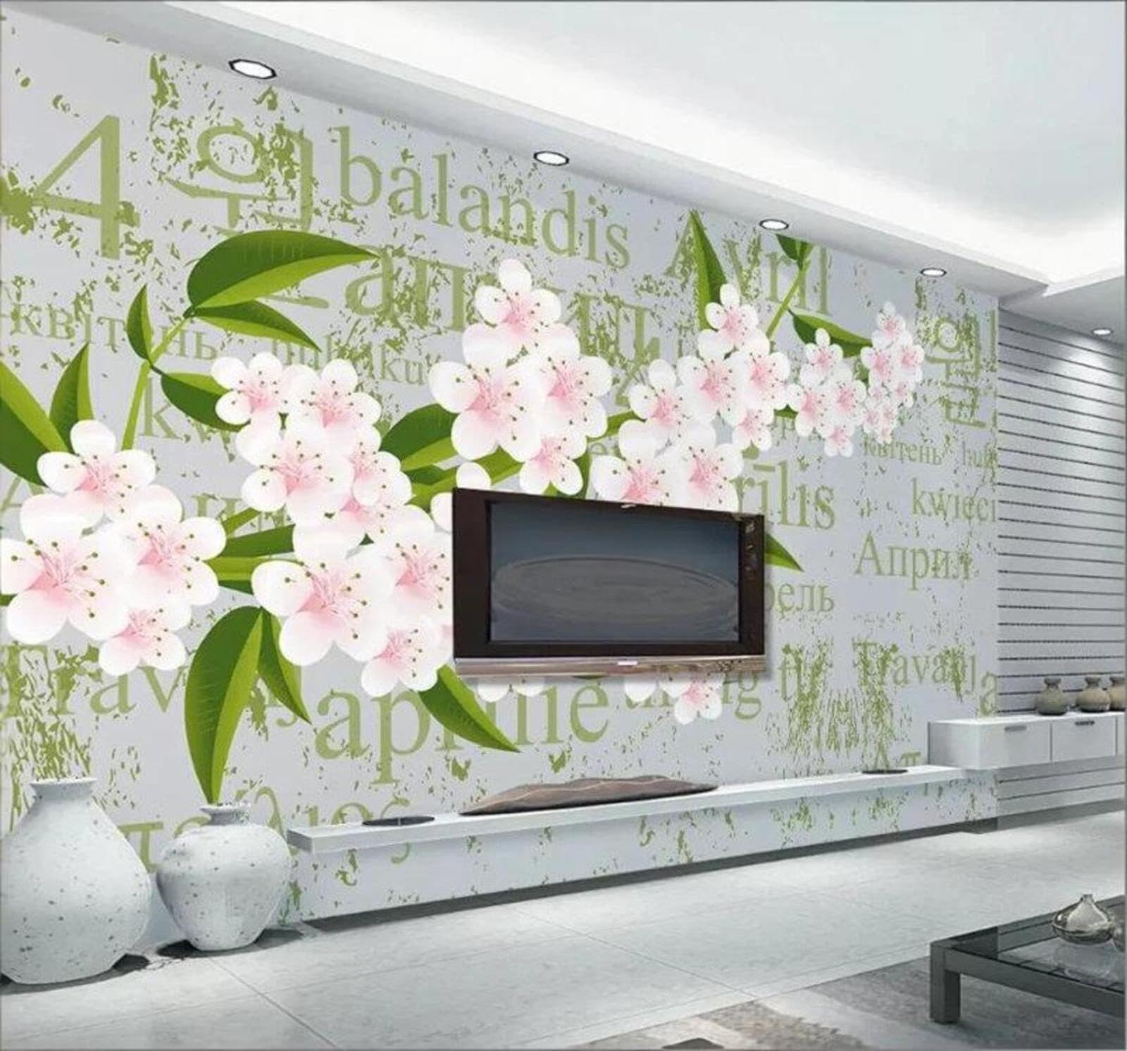 Fresh Romantic Beautiful Cherry Blossoms Letters 3D Wallpaper Easy Install Feature Office Living Room Sofa Bedroom TV Background Wall Decoration-350cm×256cm