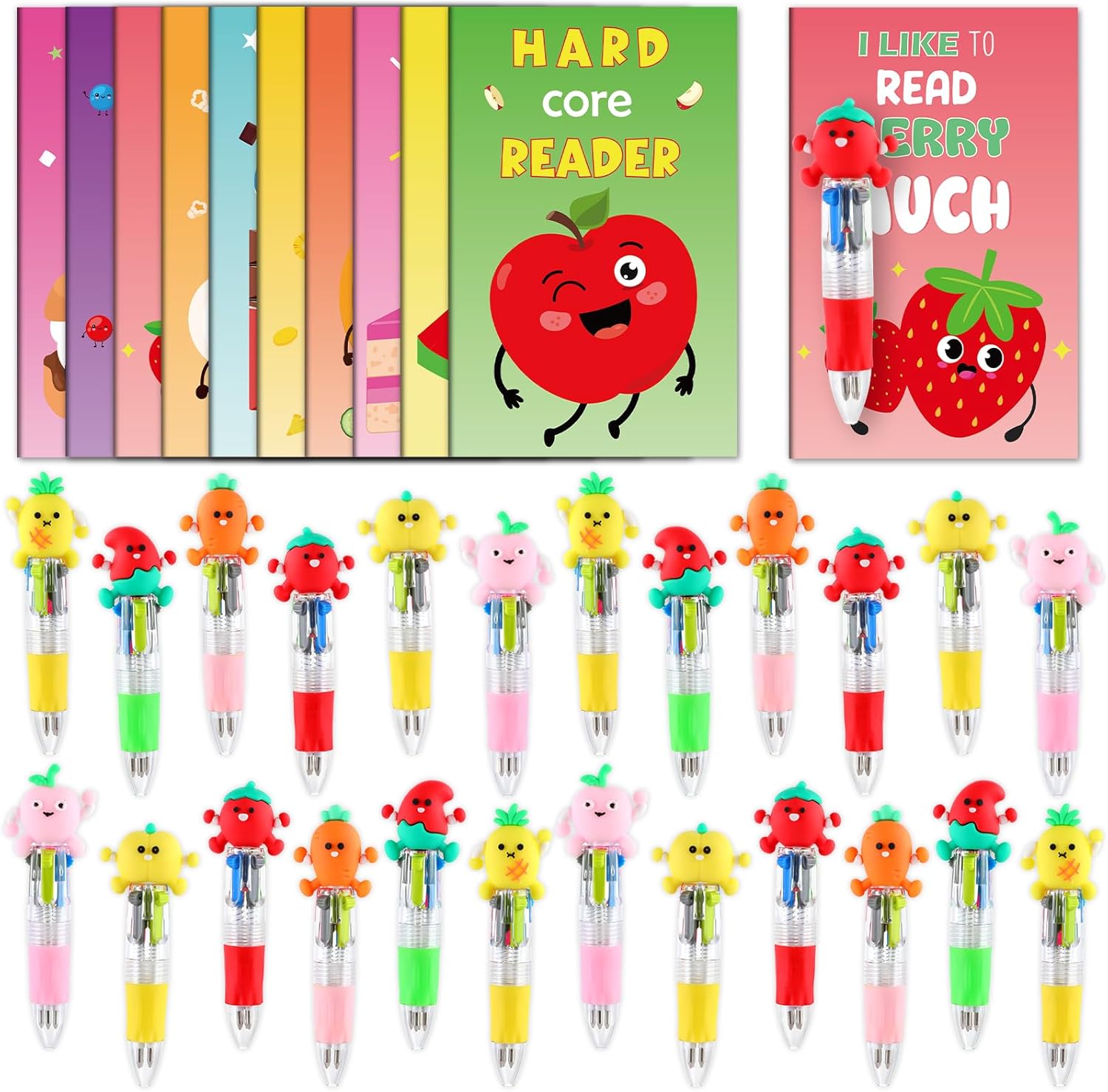 30 Sets End of Year Students Gifts Bulk 4 in 1 Multicolor Retractable Ballpoint Pen and Cartoon Notebook Kits 2026 Graduation Party Favors School Exchange Gift for Kindergarten Teacher Supplies