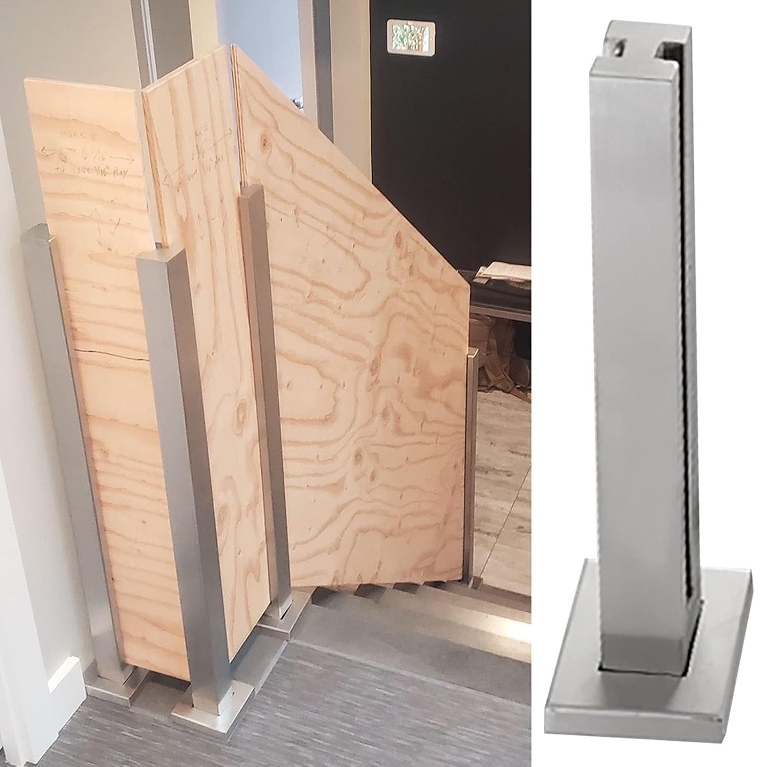 Glass Balustrade Railing，Glass Railing Post， Square Railing Post for 10/12mm Wood/Plastic/Glass Panel, Silver Deck Handrail Kit (Style : Silver-Corner Post, Size : H115cm/45.3"")