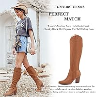 Vista 4 de Coutgo Botas vaqueras altas hasta la rodilla para mujer, botas altas de equitación con tacón de bloque grueso, punta cuadrada