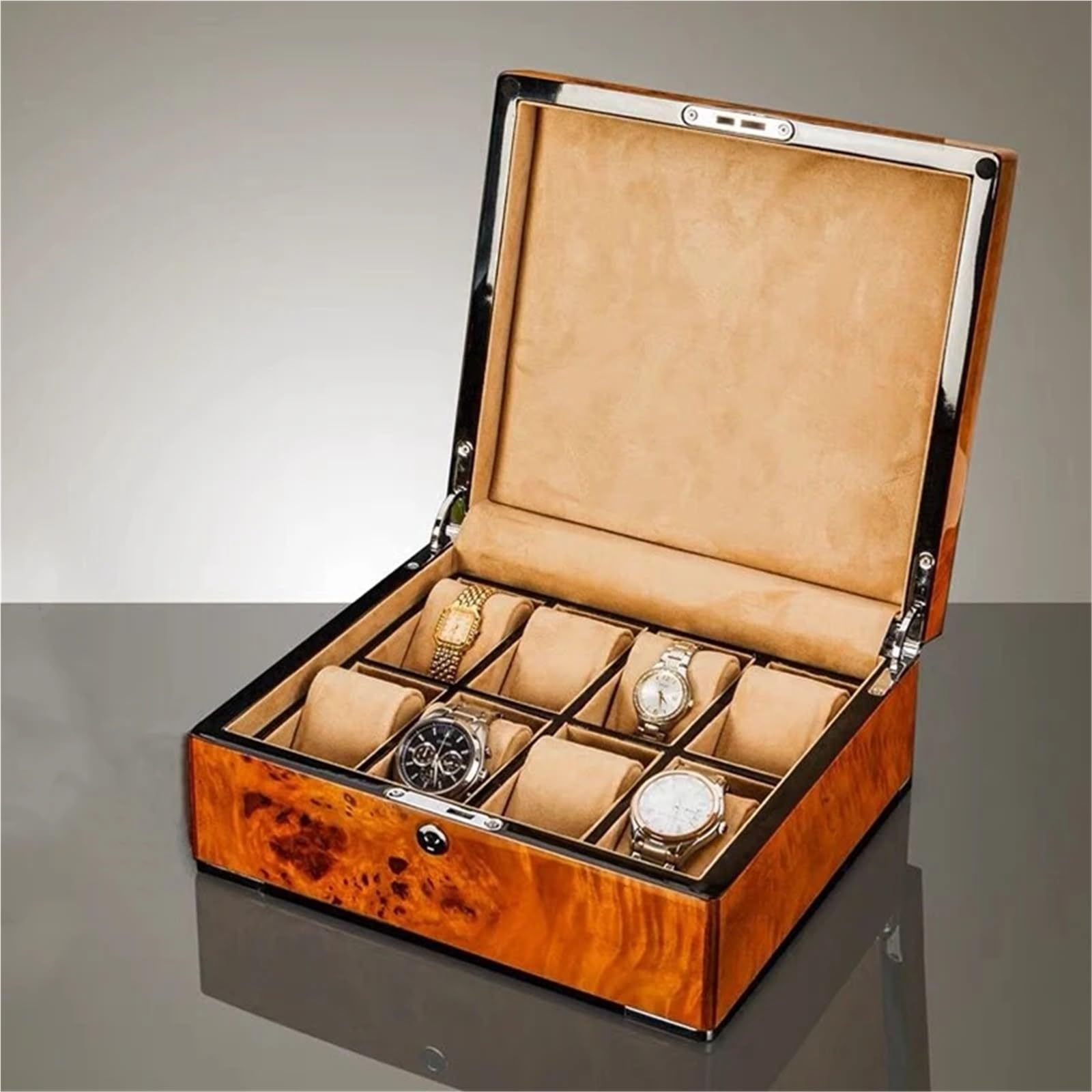 Cajas de almacenamiento relojes madera con 8 ranuras