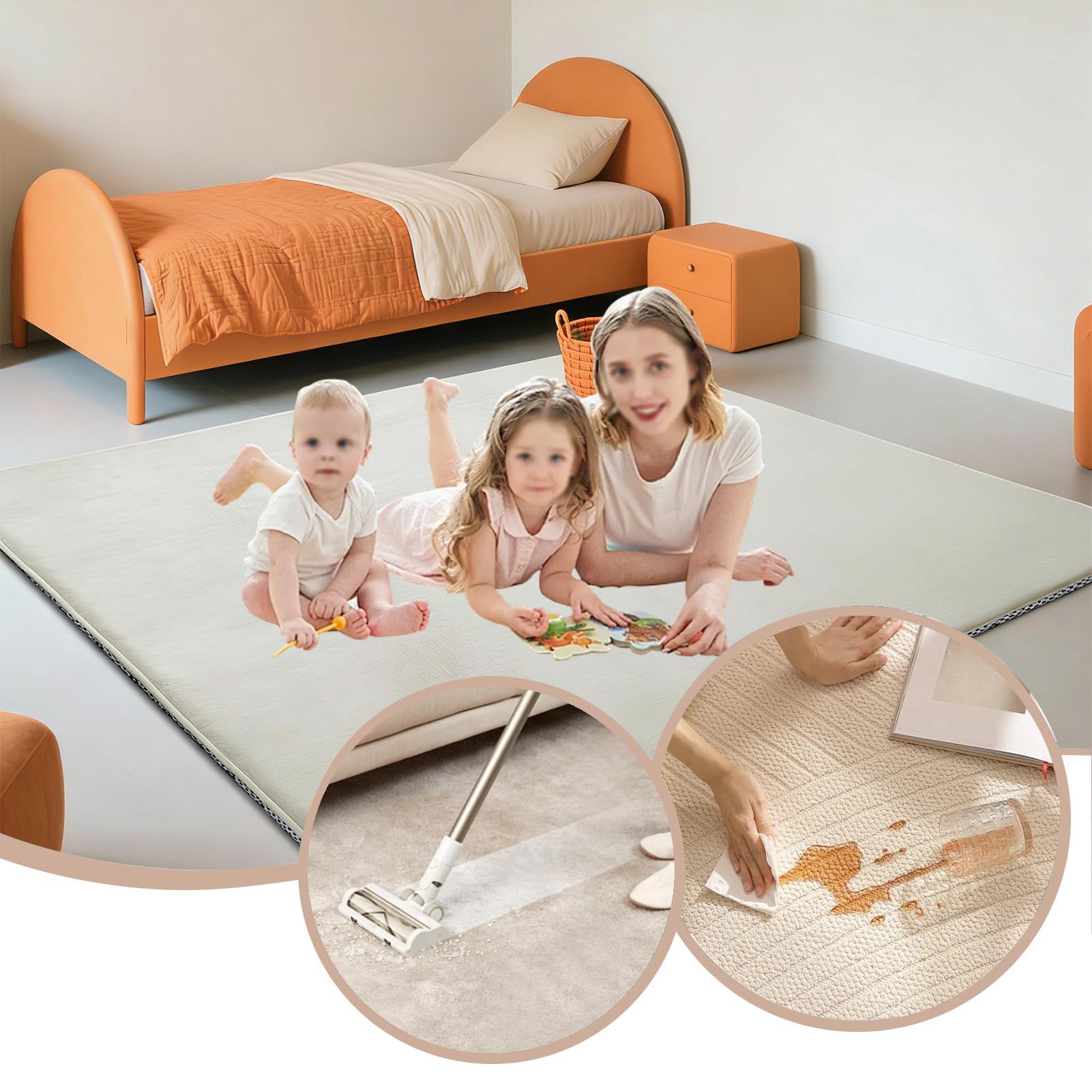 Tappeto Gioco Bambini 3 cm, Pieghevole e Lavabile - 150 x 150 cm Tappetone Neonato con Fondo Antiscivolo per Gattonamento per Box, Tappetino Gattonare Bambini in Velluto di Corallo Crema