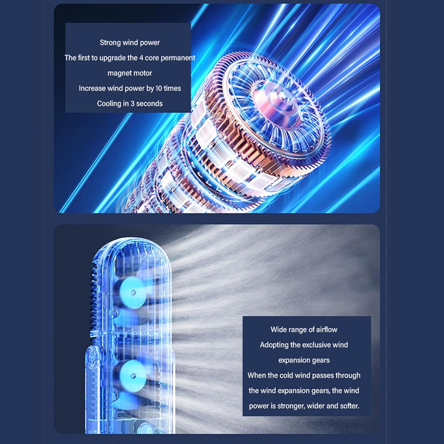 5 Gear Oscillating Tower Table Fan with Turbocharged Airflow, Quiet, Detachable Fan Blade for Home, Office, Outdoor Spaces (Blue)