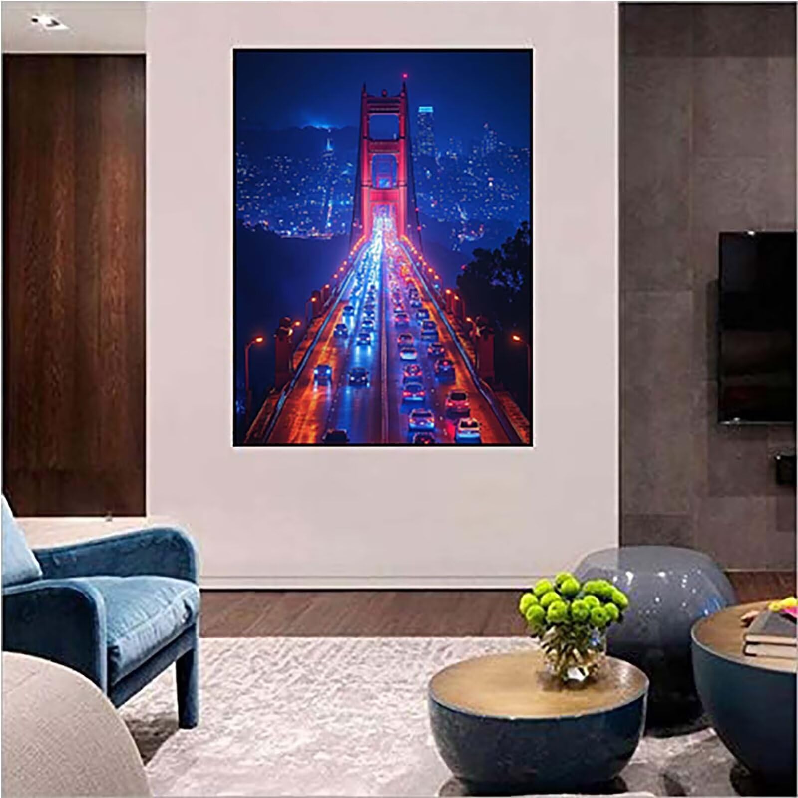 Malowanie według numerów dla dorosłych z ramą Brooklyn Bridge, malowanie według numerów nocny DIY malowanie według numerów zestaw pędzli, kreatywne hobby dla dorosłych, prezent do domu 90 x 120 cm D