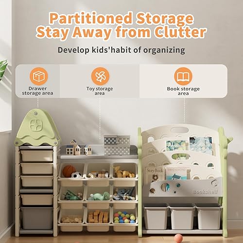 Miniatura 4 de Pipleo Organizador de almacenamiento de juguetes para niños con 17 contenedores extraíbles, estantería de 4 niveles para niños, organizador de