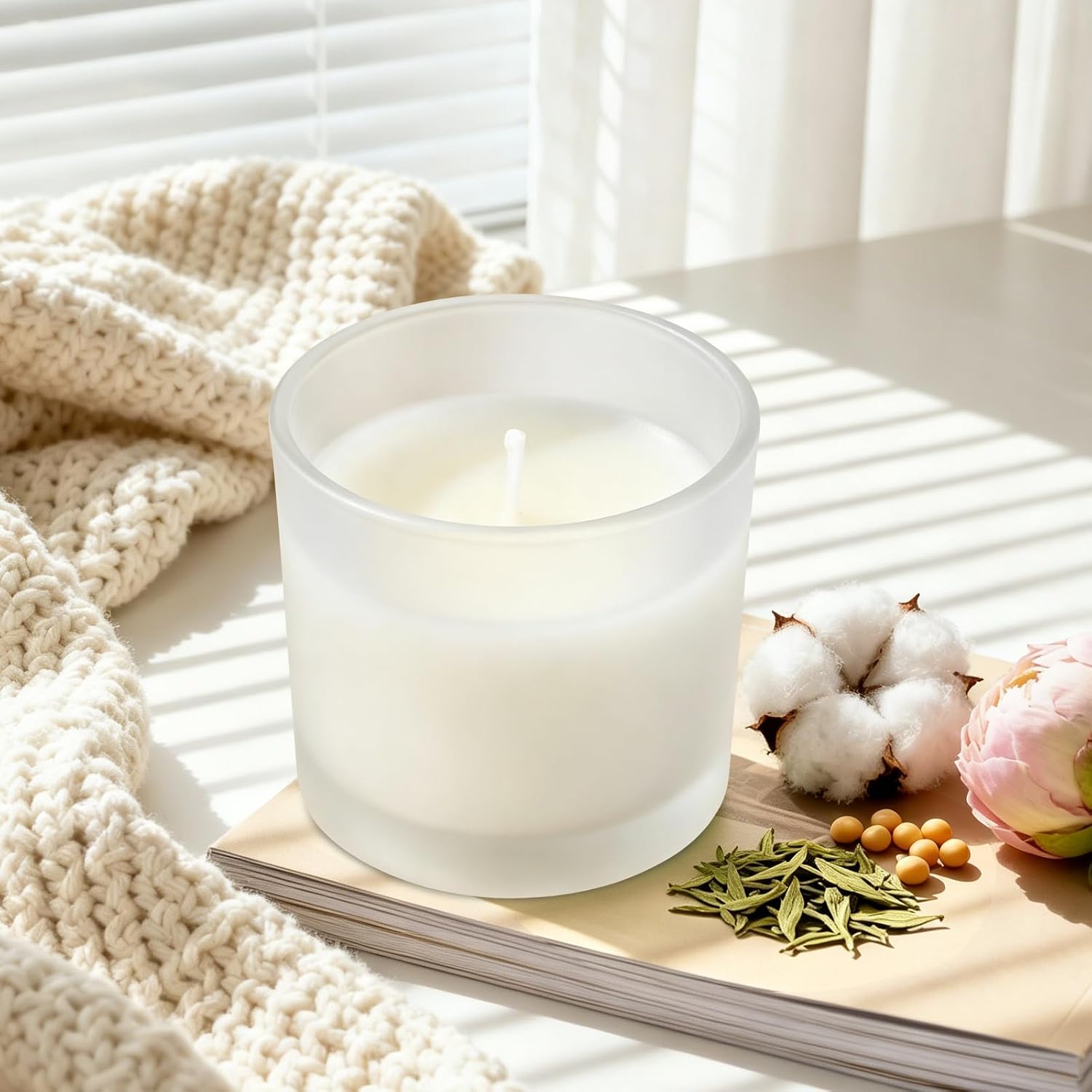 Set of 4 White Unscented Soy Candles, White Glass Filled Mini Votive Candles, Hand Poured Wax Candle for Home Décor Aromatherapy Spa Holidays Party and Weddings 10-12 Hours Burn Time