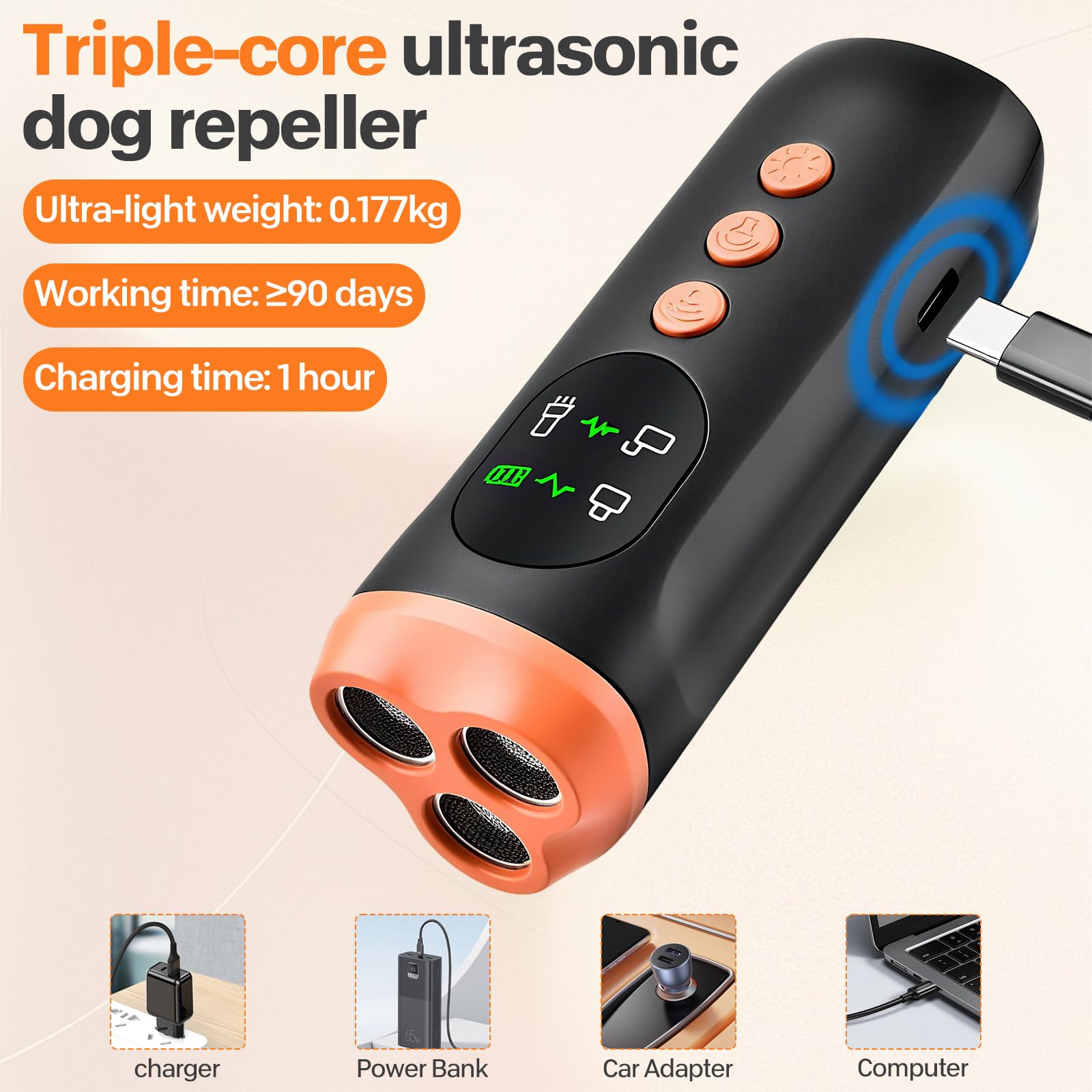 Anti Aboiement Chien Ultrason Puissant, 3 Modes Dispositif Anti Aboiement Chien Boitier Anti Aboiement Chien Portatif de 33 Pieds, avec Lampe de Poche Stroboscopique, pour Petit et Grand Chien