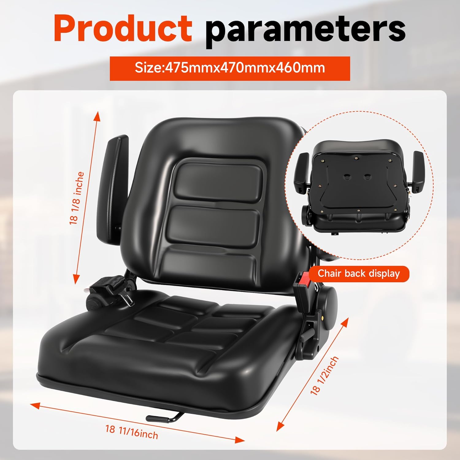 Universal Forklift Seat, Tractor Seat,with Micro Switch and Safety Belt,for Tractor, Mower, Skid, Loader, Telehandler, Backhoe, Excavator Dozer