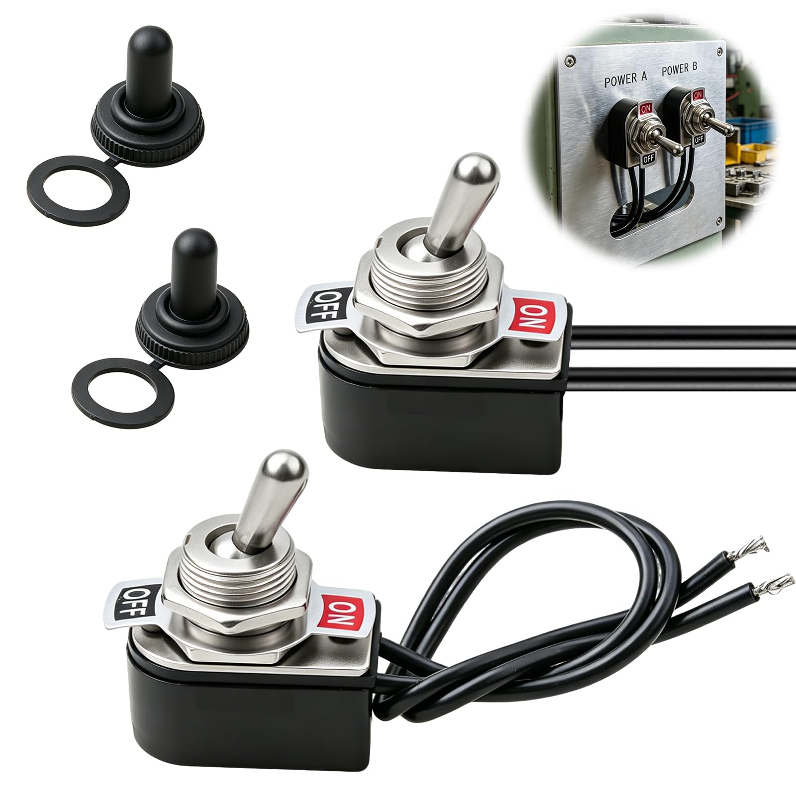 2 Piezas Mini Interruptor Basculante 12V Precableado con Tapa Impermeable, Interruptor Conmutador SPST 2 Posiciones ON/OFF, Ideal para Coche, Barco, Electrodomésticos y Proyectos de Bricolaje