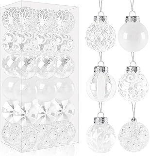 36 Pcs White Christmas Ball Ornaments,60mm/2.36" Shatterproof Foam Christmas Decorations,Clear Plastic Glitter Hanging Balls for Xmas Tree,Holiday,Party,Home Decor(6 Styles)