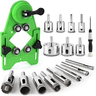 Diamond Hole Saw Kit 17 PCS Tile Drill Bits Sets with Hole Saw Guide Jig Fixture, 4mm-83mm Tile Core Drill Bits Sets for Ceramics Glass Ceramic Tiles Porcelain Marble Granite