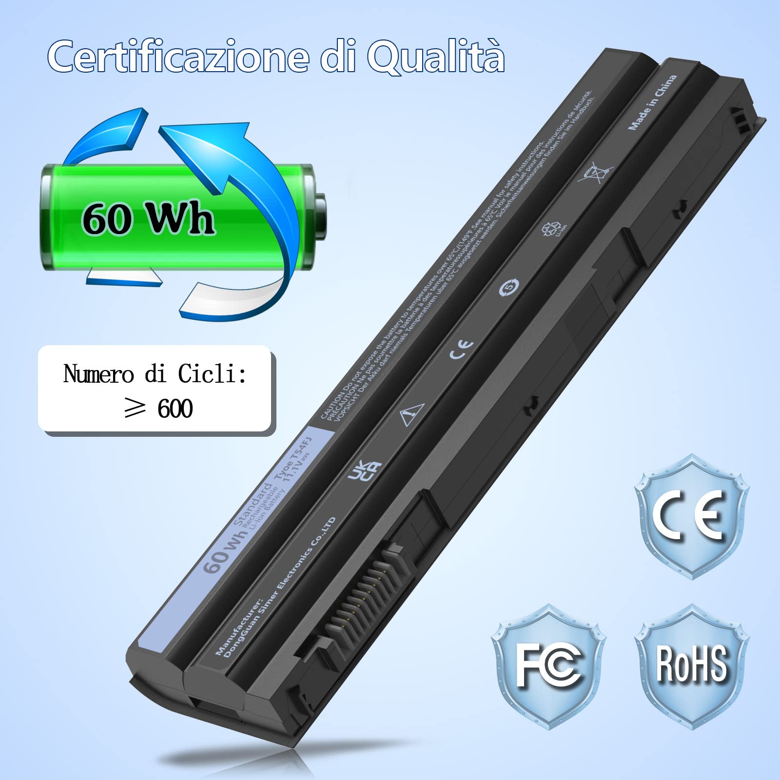 ARyee Batteria 7800mAh 11.1V Per Dell Latitude Serie E5420 E5520 E6420 E6430 - 9 Celle, Sostitutiva