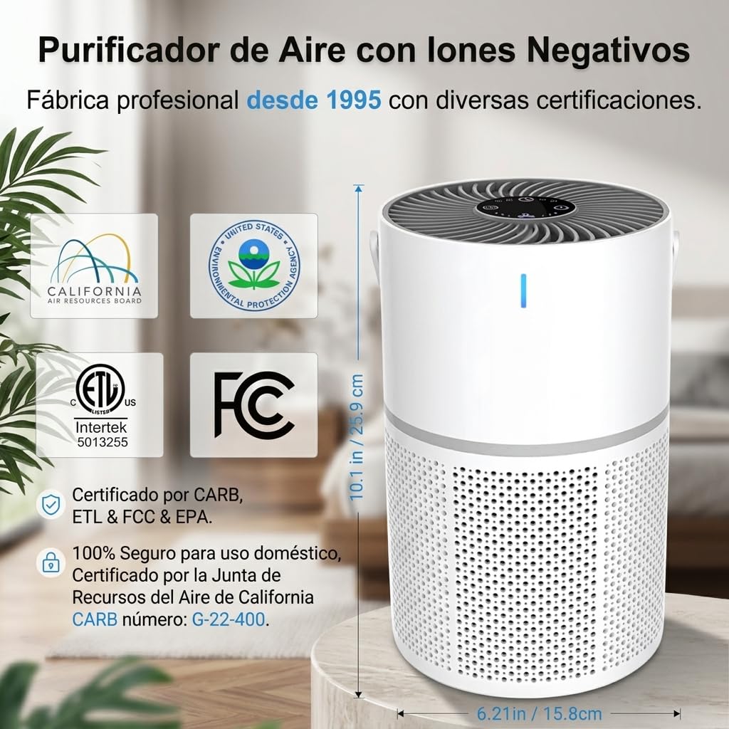 Marvics Air Purifiers Purificador de Aire Silencioso con Filtracion de Tres Capas 360 Grados Iones Negativos para Habitacion y Salon (White/Dark Grey Heather)