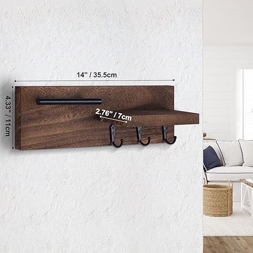 Miniatura 7 de Soporte para llaves de pared, estante decorativo de entrada con ganchos para llaves, correa de perro, lentes de sol, colgador de llaves con 3