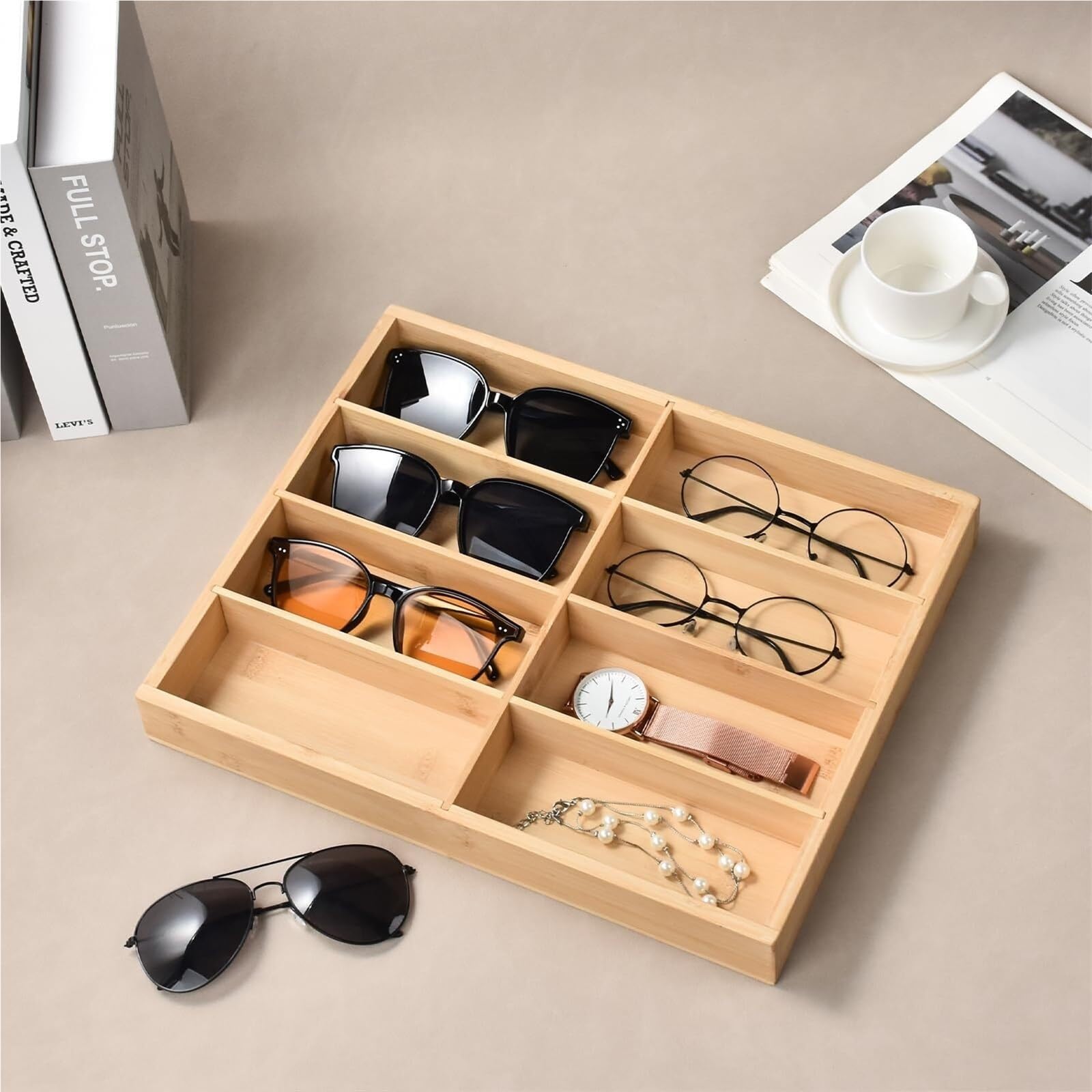 Sonnenbrillen Aufbewahrung Holz Sonnenbrille Lagerung Tablett 8 Grids Brillen Fall Gläser Display Brillenständer für Uhren