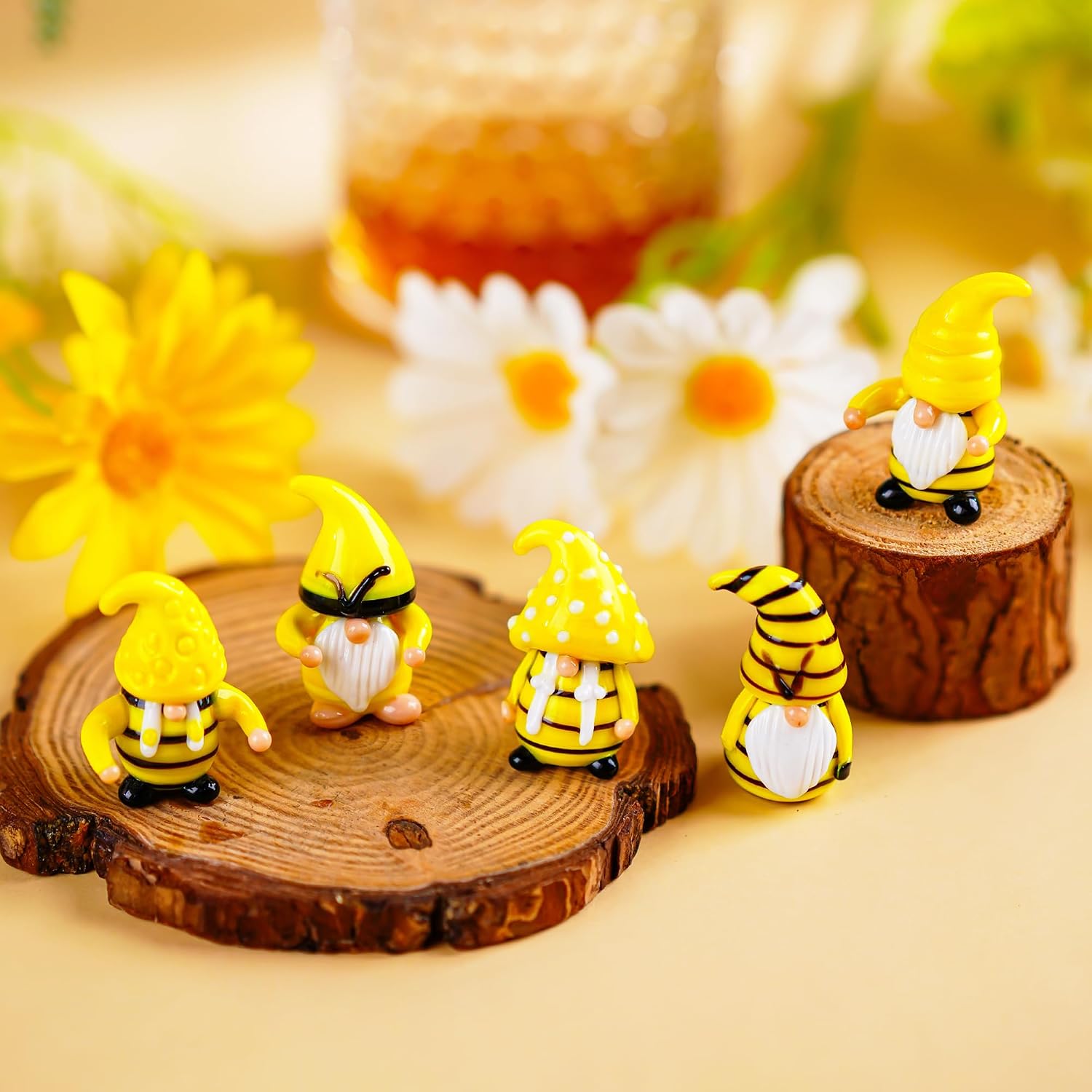 5 Pcs Blown Glass Bumble Bee Gnome Figurines Spring Home Decor image 2