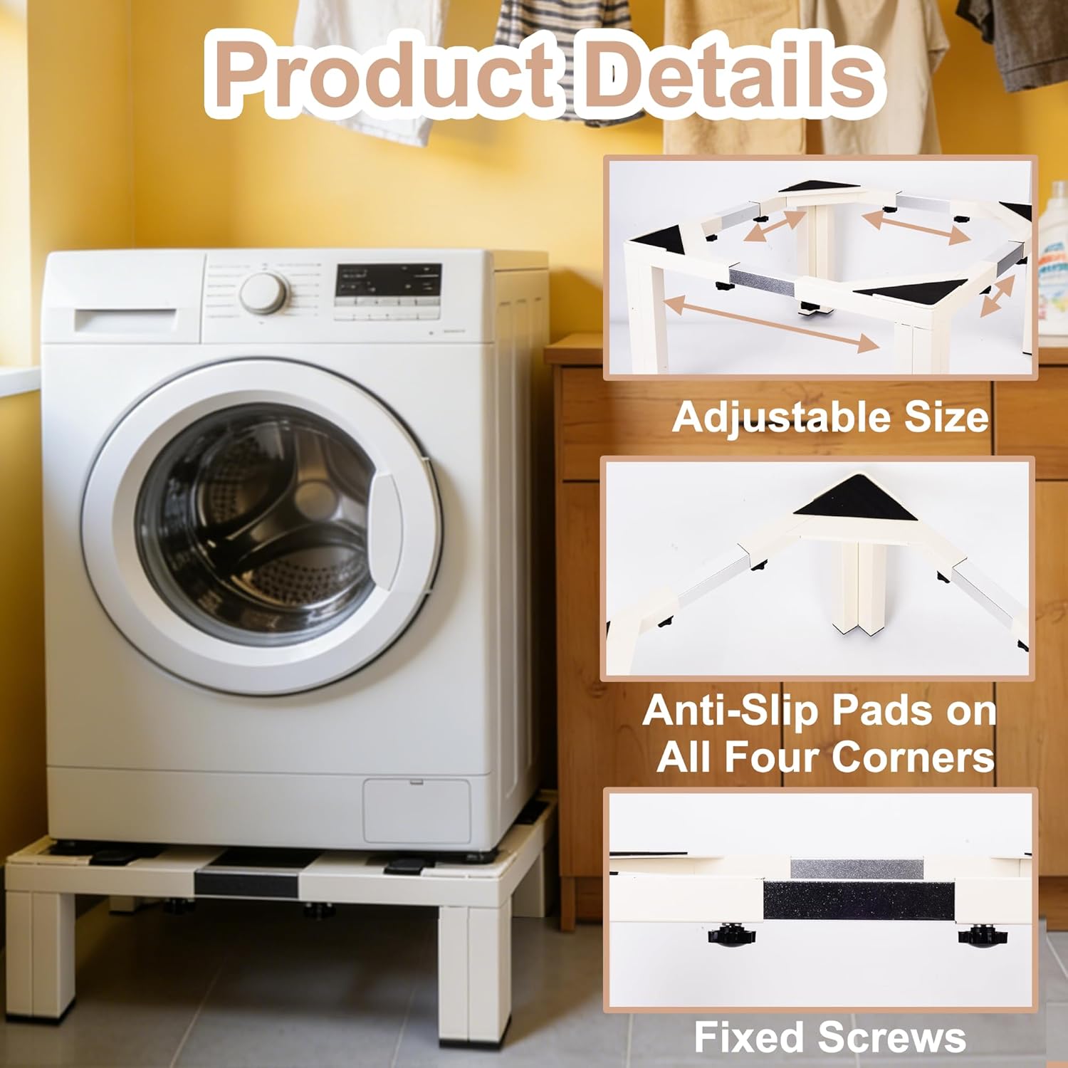 MOUEEY Laundry Pedestal, Stainless Steel Washer Dryer Stand, Universal Appliance Stand with Adjustable 21.5–28.7" Width Appliance Base for Washing Machine, Refrigerator & Small Appliances