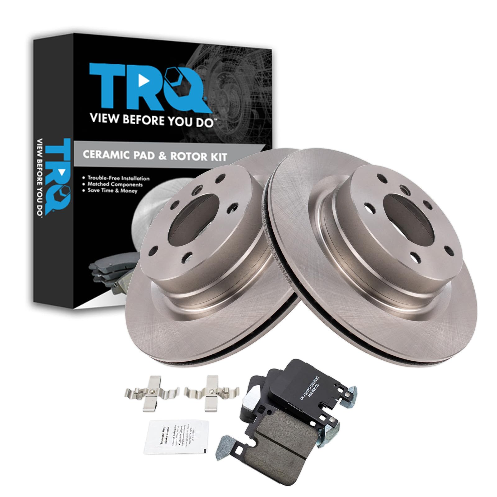TRQ Rear Brake Pad and Rotor Set Ceramic Rotors Compatible with 2014-2015 BMW 328i
