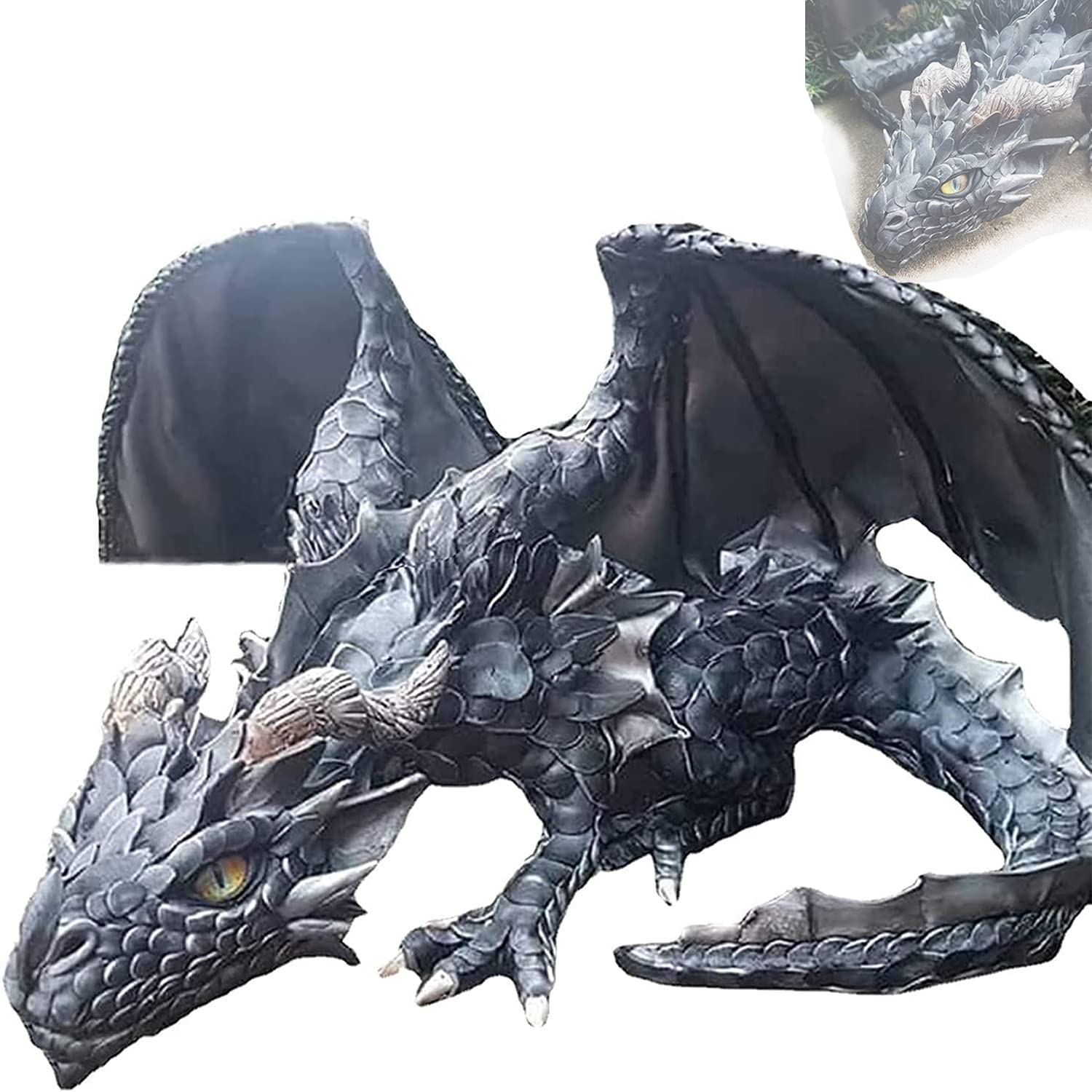 Hgssx Big Squatting Dragon Sculpture-Dragon Guardian, Resin Garden Dragon Statues Outdoor Decoration, Gothic Dragon Sculpture Crafts for Patio Front Garden Lawn