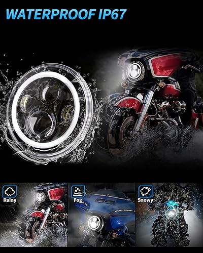 Miniatura 58 de BICYACO Faro delantero LED de motocicleta de 7 pulgadas con luces antiniebla de 4.5 pulgadas, aprobado por DOT SAE, compatible con Harley Davidson
