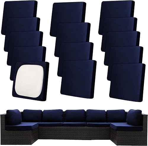 Miniatura 51 de Juego de 12 fundas de almohada y cojines para exteriores, 8 fundas de asiento + 4 fundas de almohada, fundas elásticas para muebles de patio