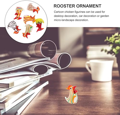Miniatura 5 de 6 piezas de adorno de pollo de cristal, estatua de gallina, figuras de gallo de cristal, mini escultura de pollo, adorno de escritorio de animales,