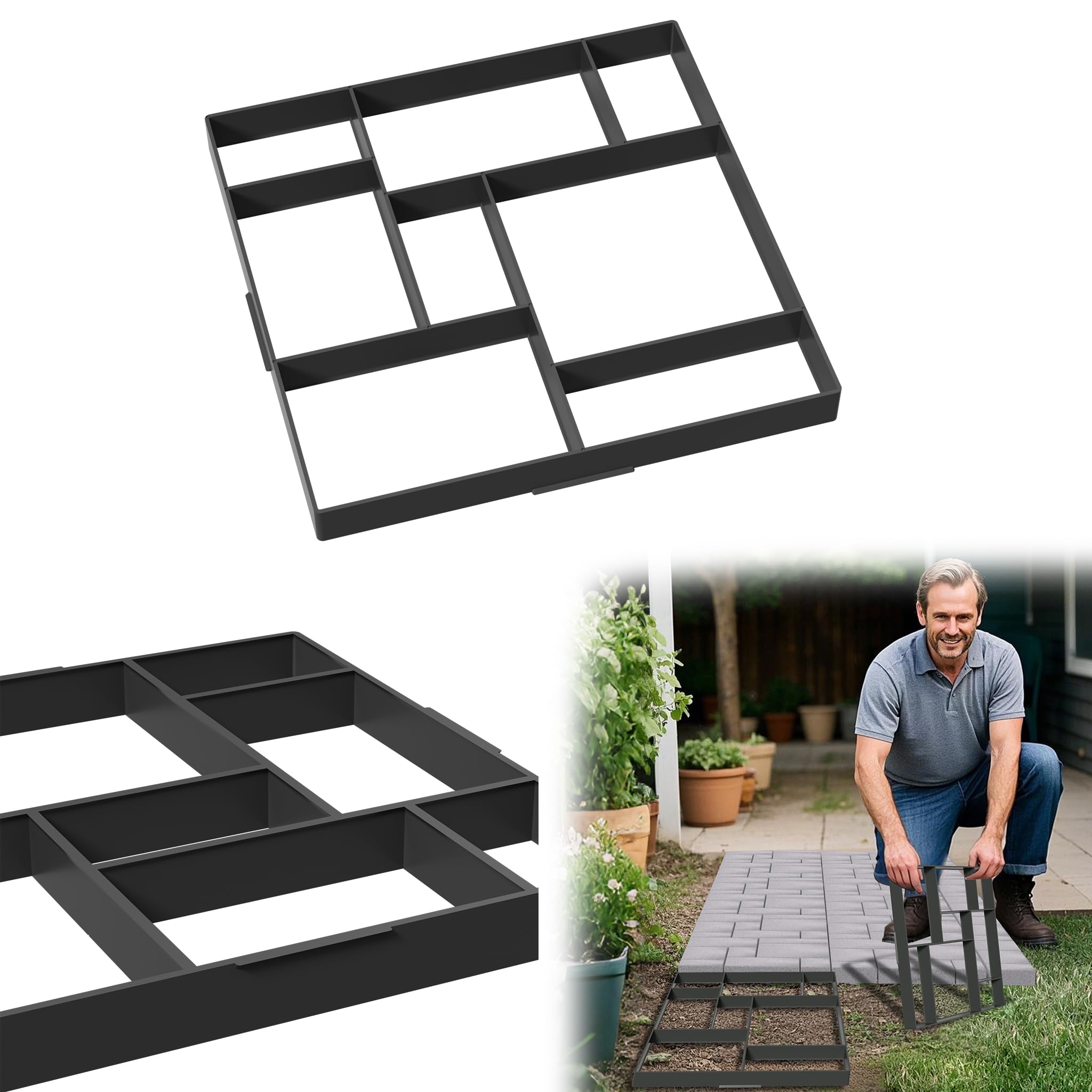 YRHome Stampo per cemento da giardino, in plastica, per pavimentazione, per pavimentazione, giardino, quadrato, modello 1 (8 camere), 1 pezzo