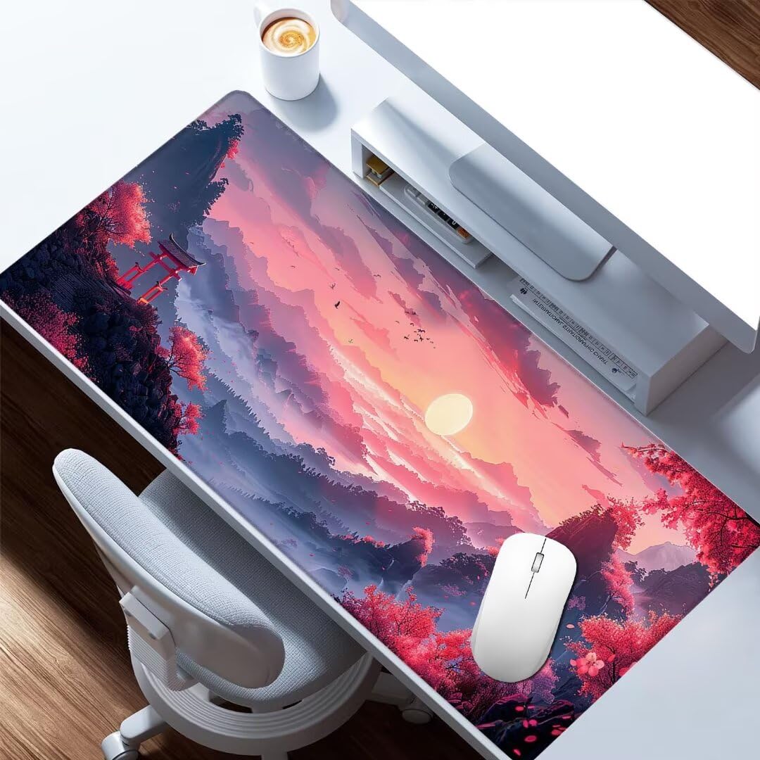 Podkładka pod mysz 90 x 40 cm, czerwona podkładka pod mysz na biurko, podkładka pod mysz XXL, ochraniacz na biurko z antypoślizgową podstawą, wodoodporna powierzchnia, zapobiega strzępieniu się