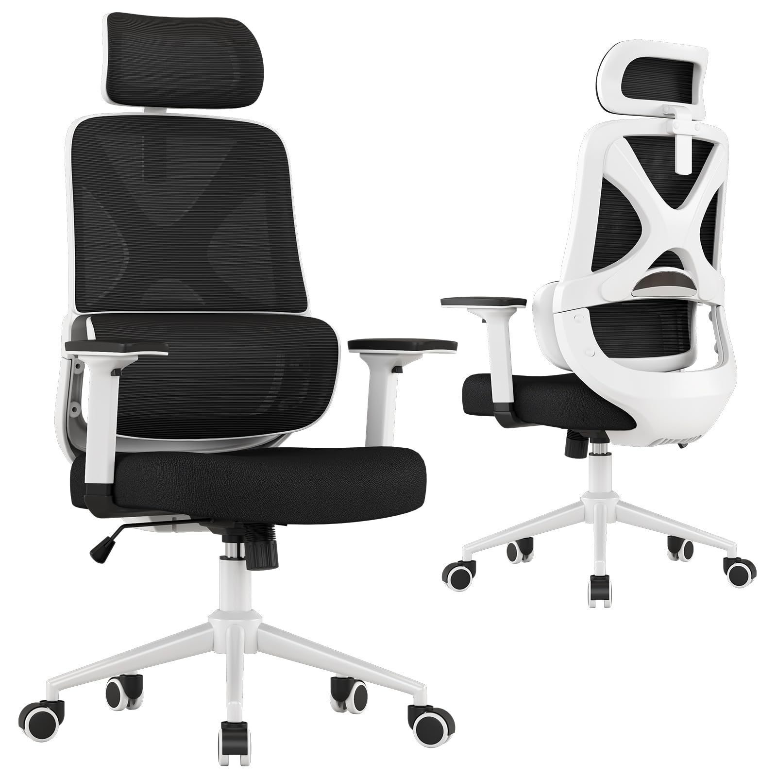 Apusen Mesh Ergonomic Office Chair with Lifting Armrests Home Office Desk Chair with Headrest and Backrest 90-150 Adjustable for Home, Office, Gaming, Student（W